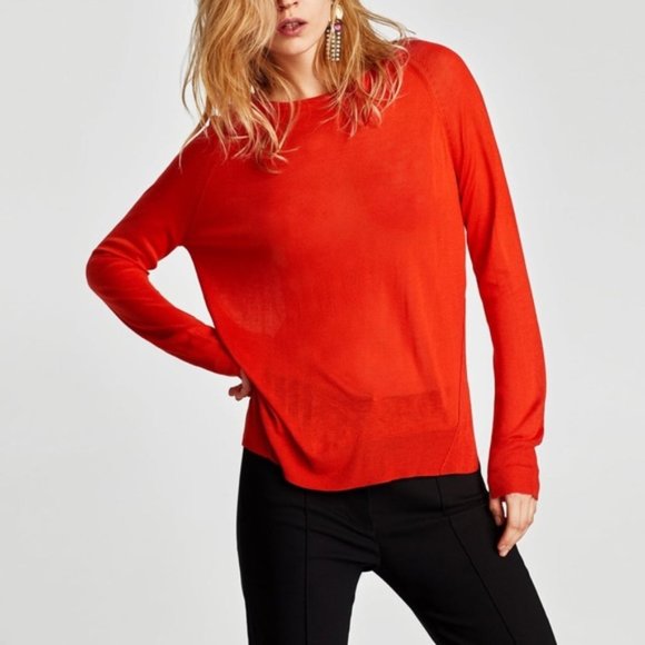 Zara Sweaters - ZARA Lightweight Sweater M Red Scoop neck